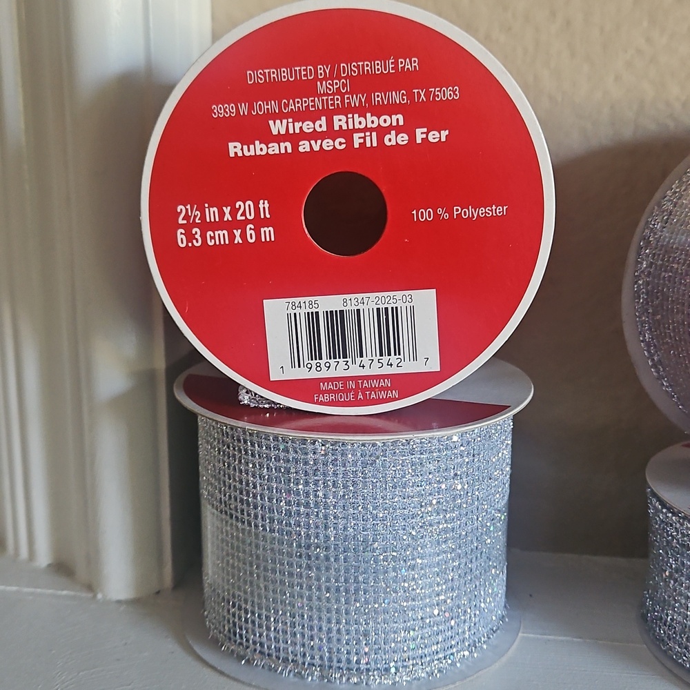 4 Rolls of Celebrate it - Wired Silver Net Mesh Ribbon - Picture 2 of 8